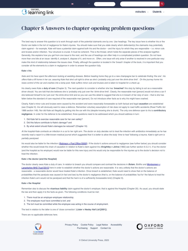 Negligence Breach Answers To Chapter-Opening Problem Questions - Tort ...