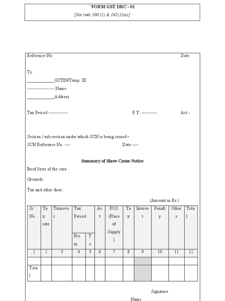 GST DRC-01 Form Overview | PDF