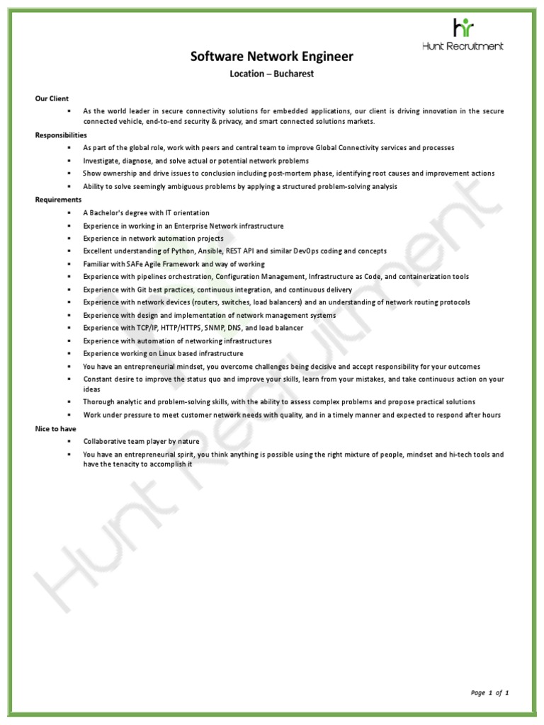 JD DevOps Networking Engineer | PDF