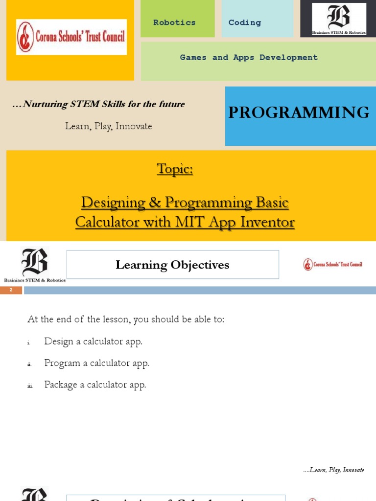 Class 5 - 3rd Term - Weeks 2 - 4 - Calculator Using Mit App Inventor | PDF