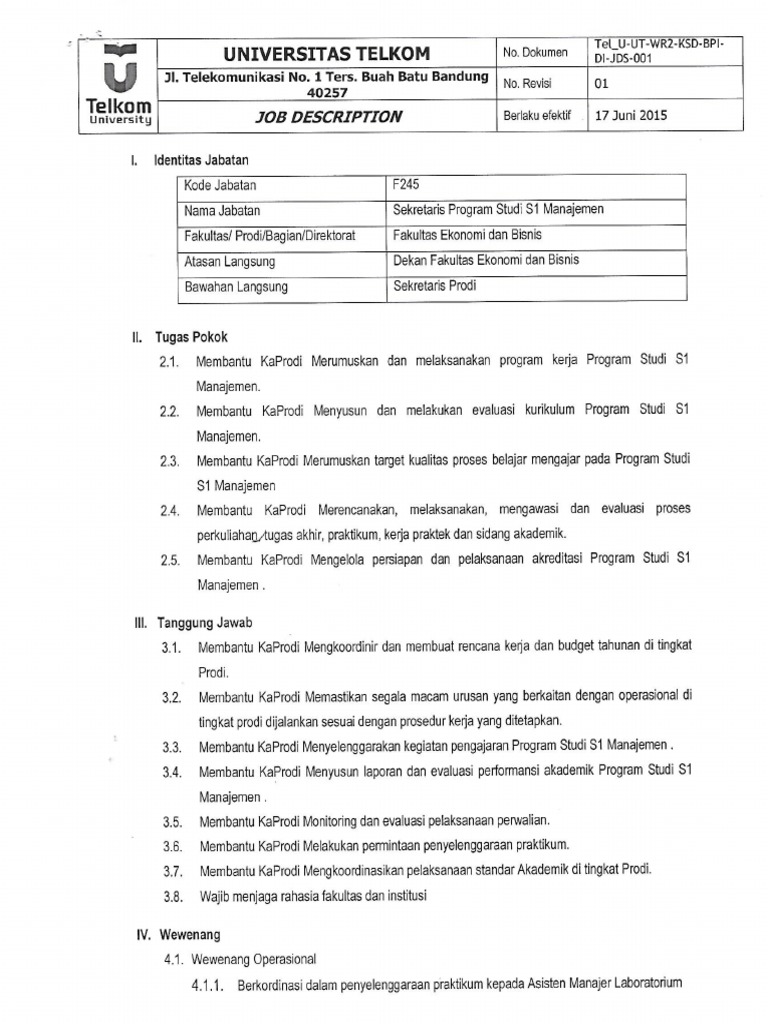 Jobdesc SekProdi S1 Manajemen | PDF