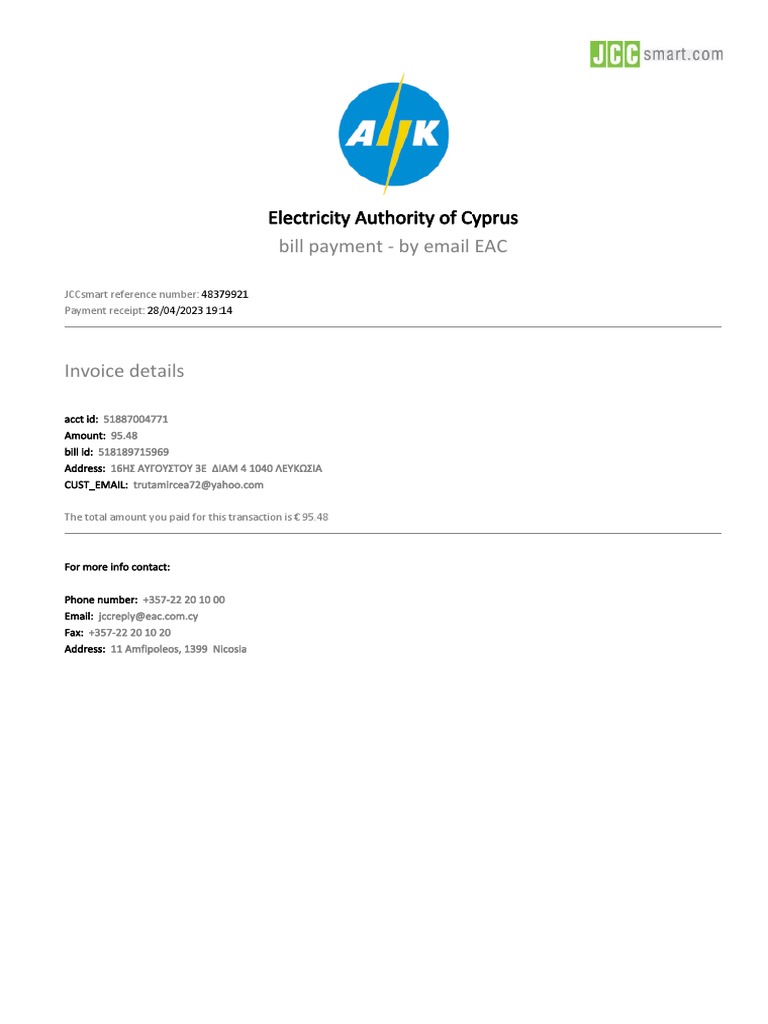 EAC Bill Payment Receipt - Cyprus | PDF