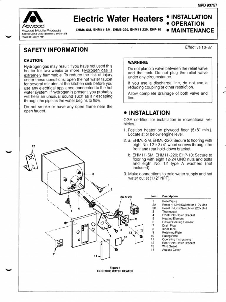 Atwood Electric Water Heater | PDF