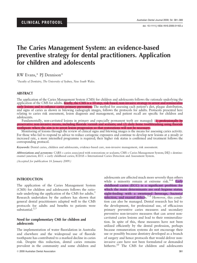 Caries Management for Children & Adolescents | PDF | Oral Hygiene ...