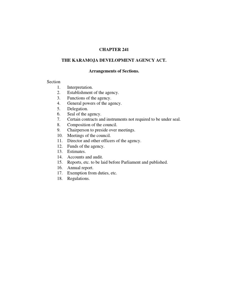 Karamoja Development Agency Act Chapter 241 Pdf Financial