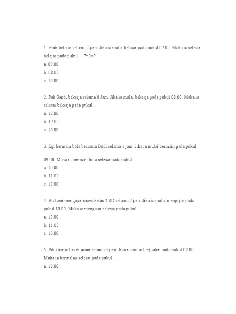 Contoh soal cerita jam sd kelas 3 Contoh soal cerita jam sd kelas 3
