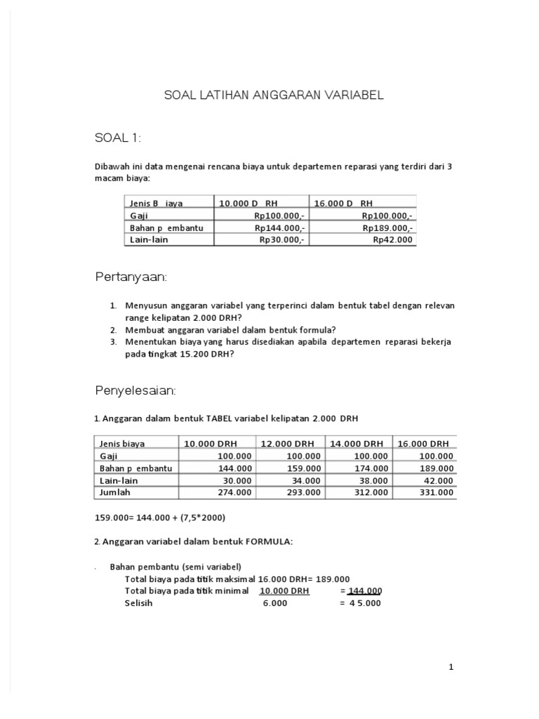 Contoh Soal Anggaran Variabel | PDF | Pengelolaan Keuangan & Uang