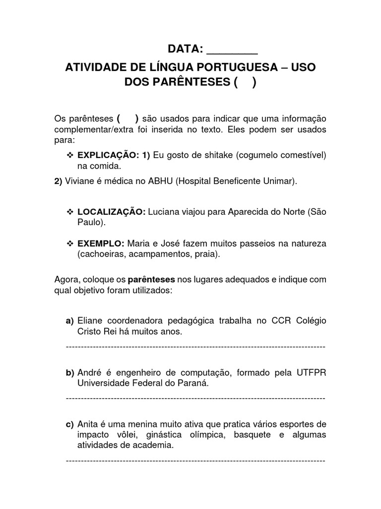 Uso dos Parênteses na Língua Portuguesa | PDF
