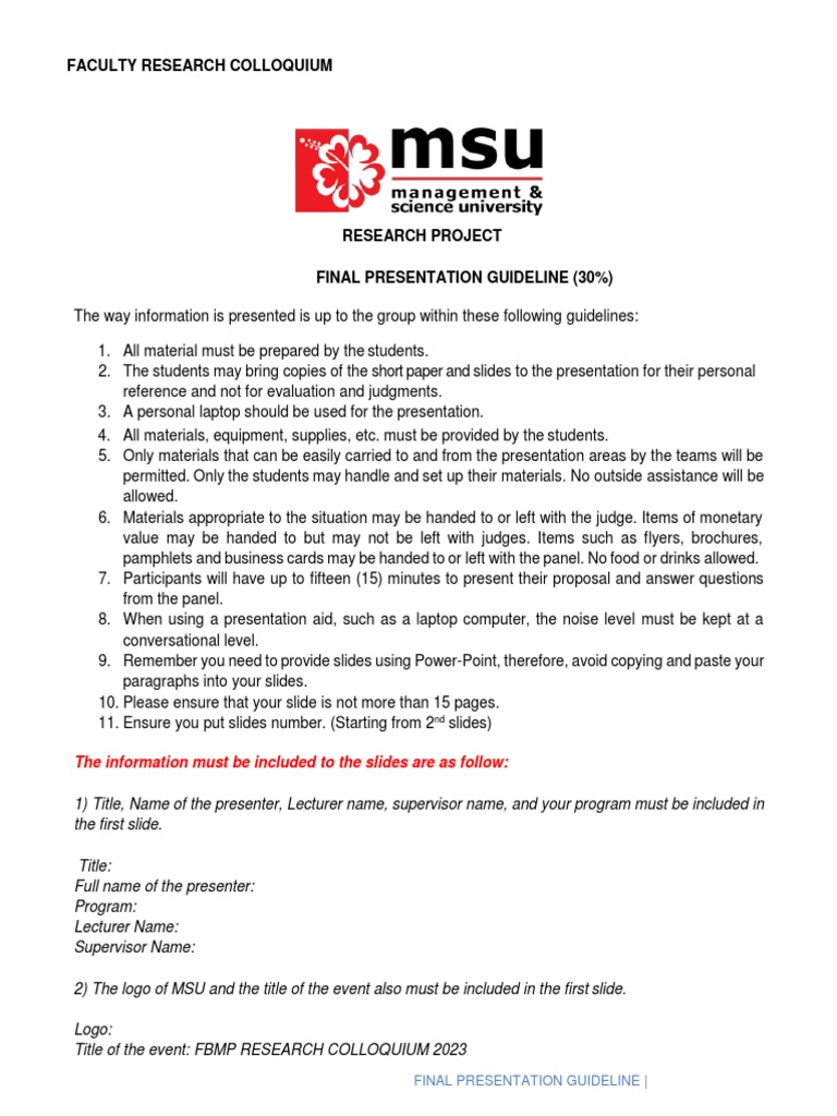 Final Presentation Guidelines for Research | PDF