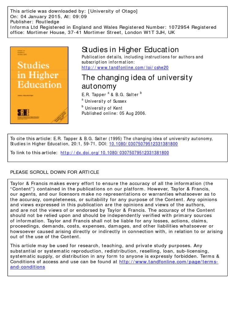 The Changing Idea of University Autonomy | PDF | Autonomy | University