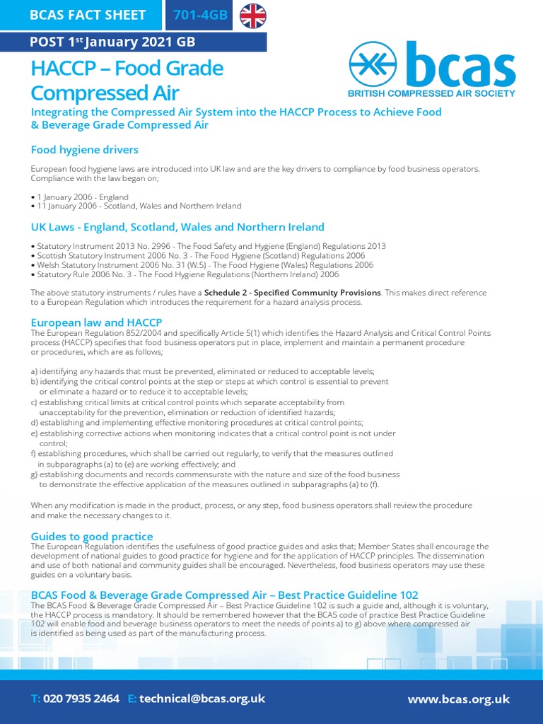Fact Sheet 7014 Food Grade Compressed Air_LR PDF Hazard Analysis
