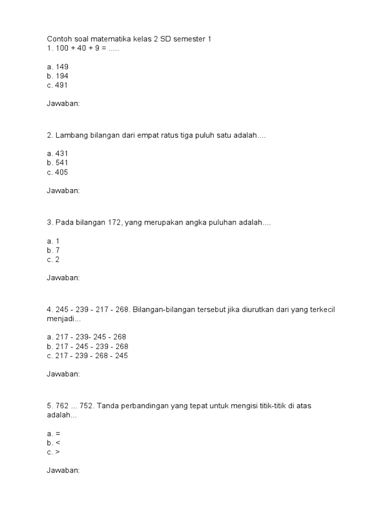 Soal Matematika Kelas 2 Sd Pdf