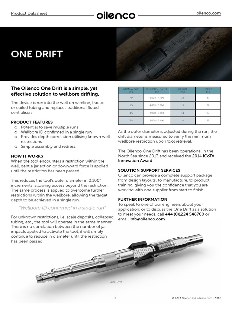 One Drift Wellbore Drifting Tool | PDF | Technology & Engineering