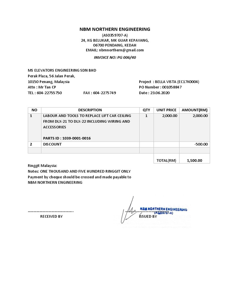Invoice bella vista replace car ceiling rev pdf