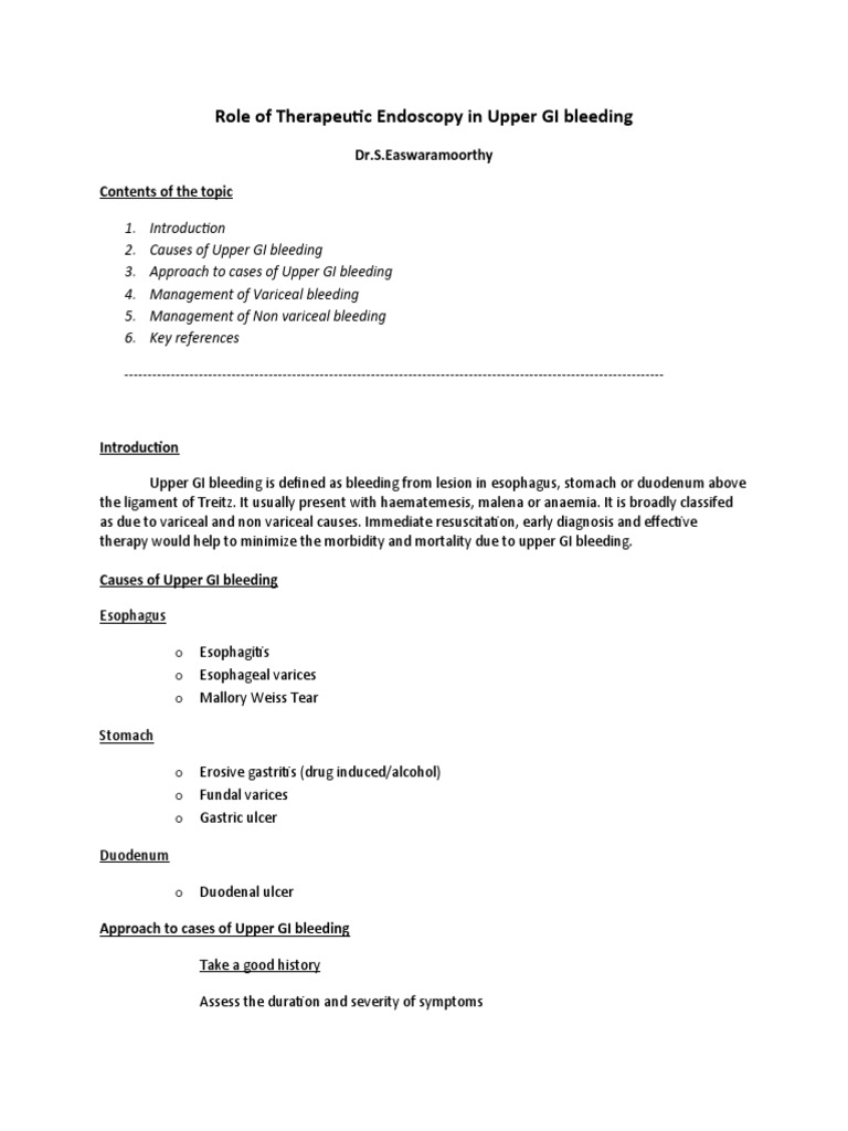 Role of Therapeutic Endoscopy in Upper GI Bleeding | PDF | Endoscopy ...