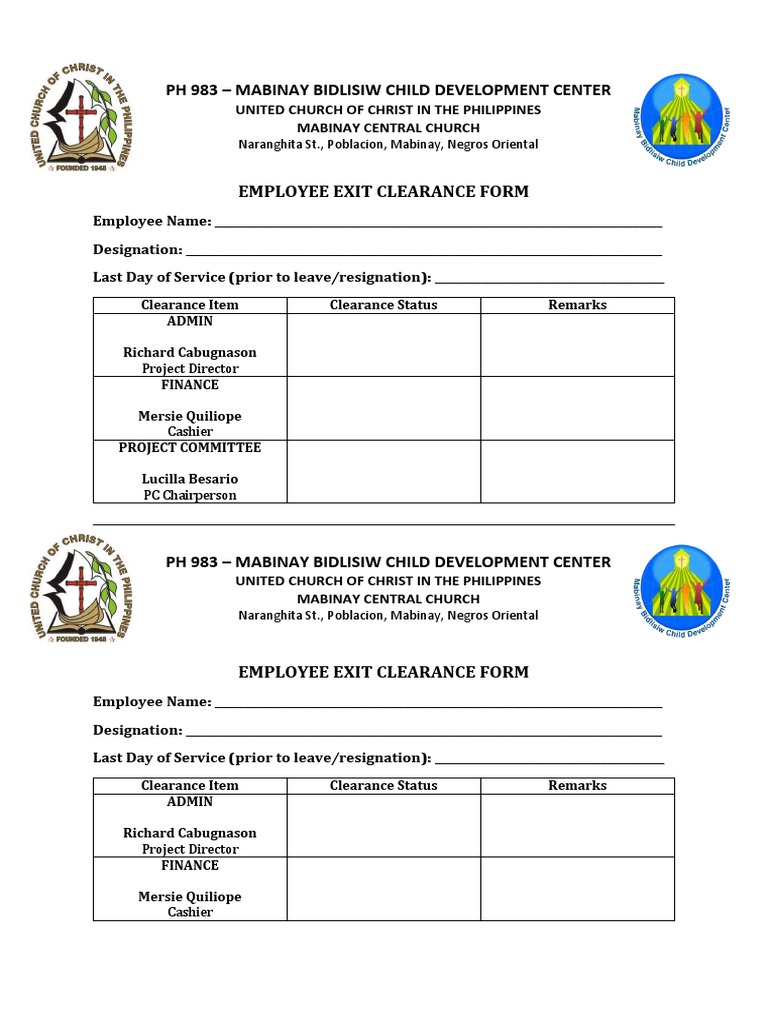 Employee Exit Clearance Form PDF