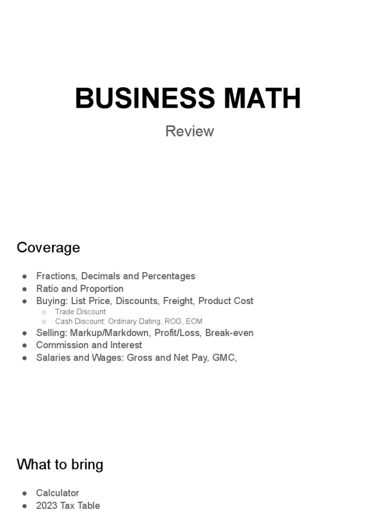 Reviewer Bus. Math | PDF | Discounts And Allowances | Interest