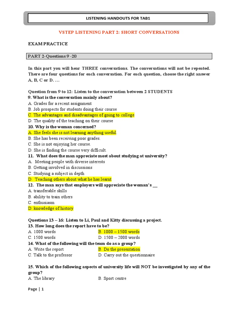 Library Advice for Students' Listening Exam | PDF | Career & Growth ...