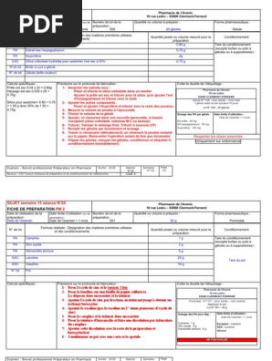 Fiche de prparation BP Pharmacie | PDF