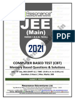 JEE Main 27 July Physics Morning Shift Memory Based Question Paper