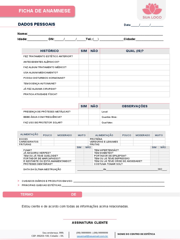 Ficha Anamnese Gratuita Redesign 360 2 | PDF | Remédio | Especialidades ...
