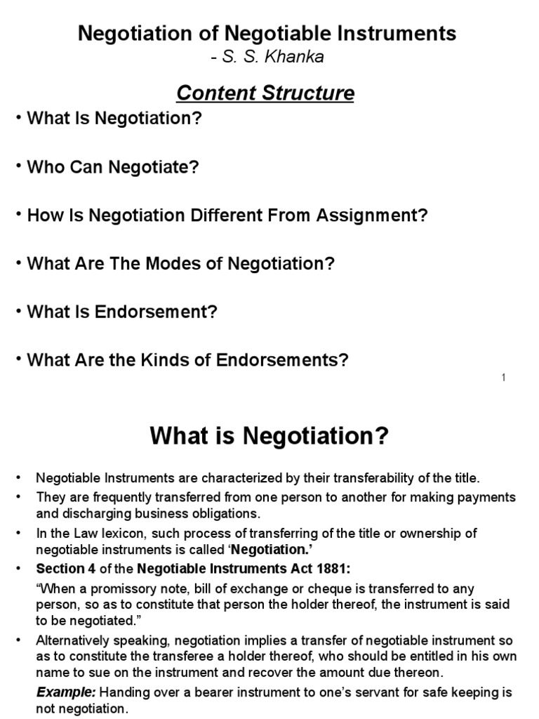 Negotiation of Negotiable Instruments Explained | PDF | Law