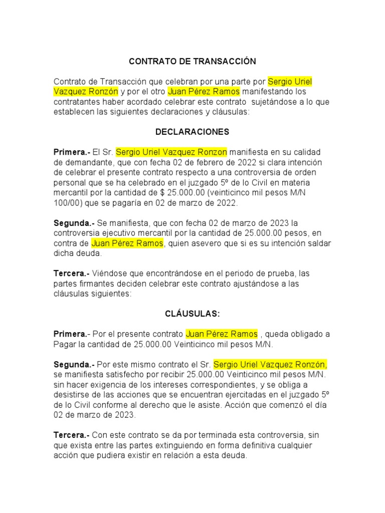 Contrato de Transacción | PDF