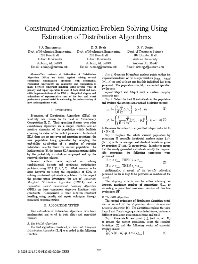 Constrained Optimization Problem Solving Using Estimation of ...