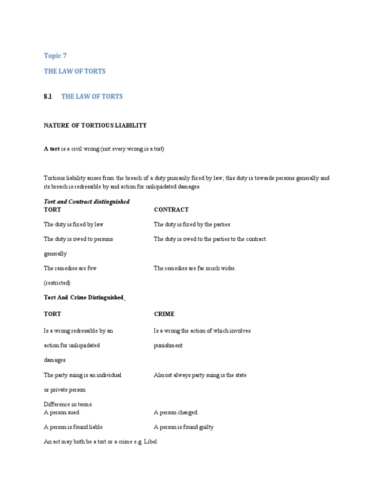 Law of Torts | PDF | Negligence | Tort