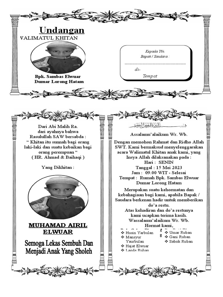 Undangan Walimatul Khitan - Folio | PDF