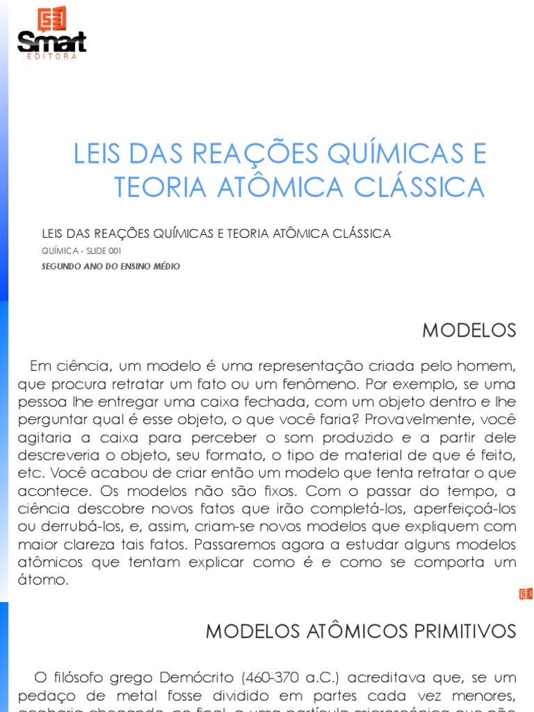 001 Leis Das Reações Químicas e Teoria Atômica Clássica | PDF | Química ...