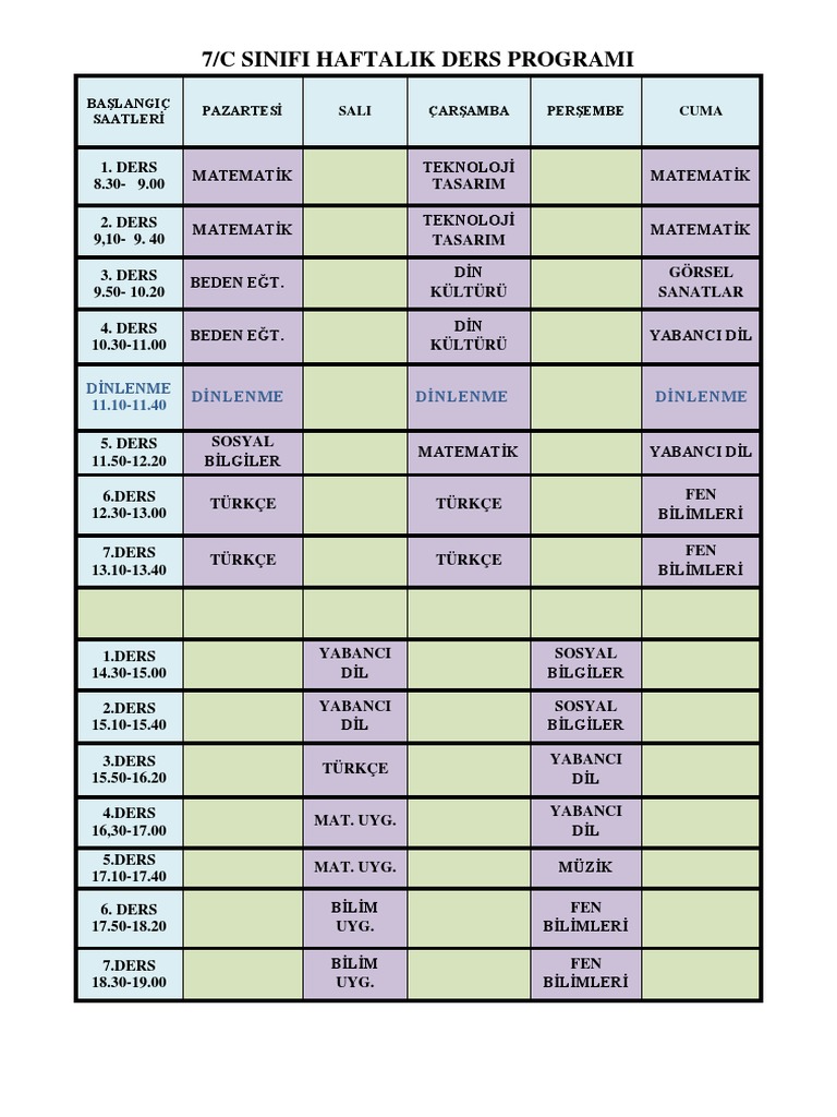 7C Ders Programi. | PDF
