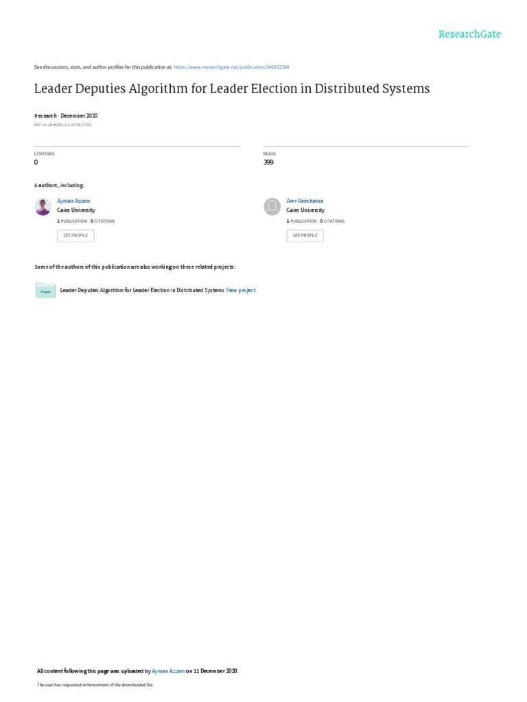 Leader Deputies Algorithm For Leader Election in Distributed Systems | PDF