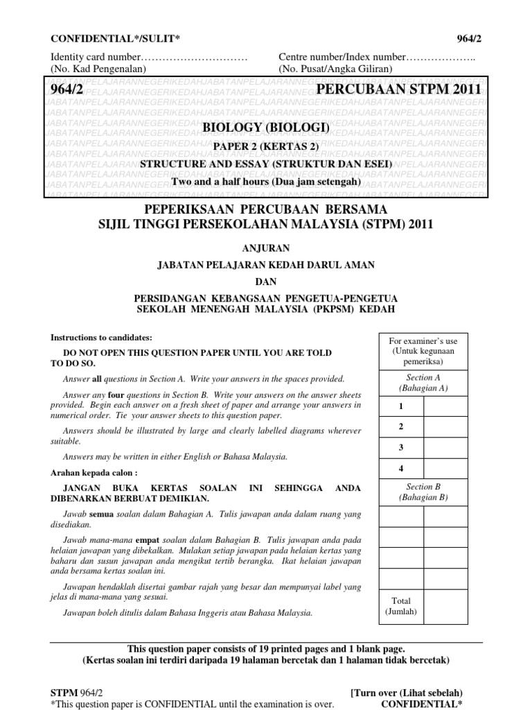 Paper 2 (Bio STPM Kedah) | PDF