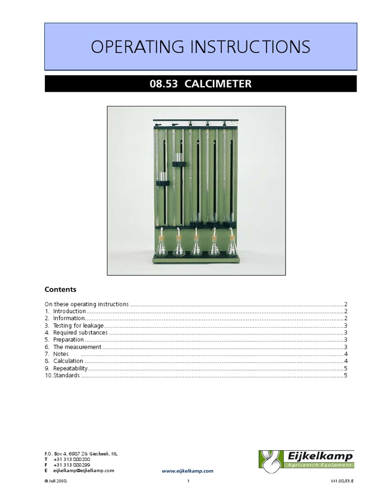 Calcimeter Operating Instructions Guide | PDF