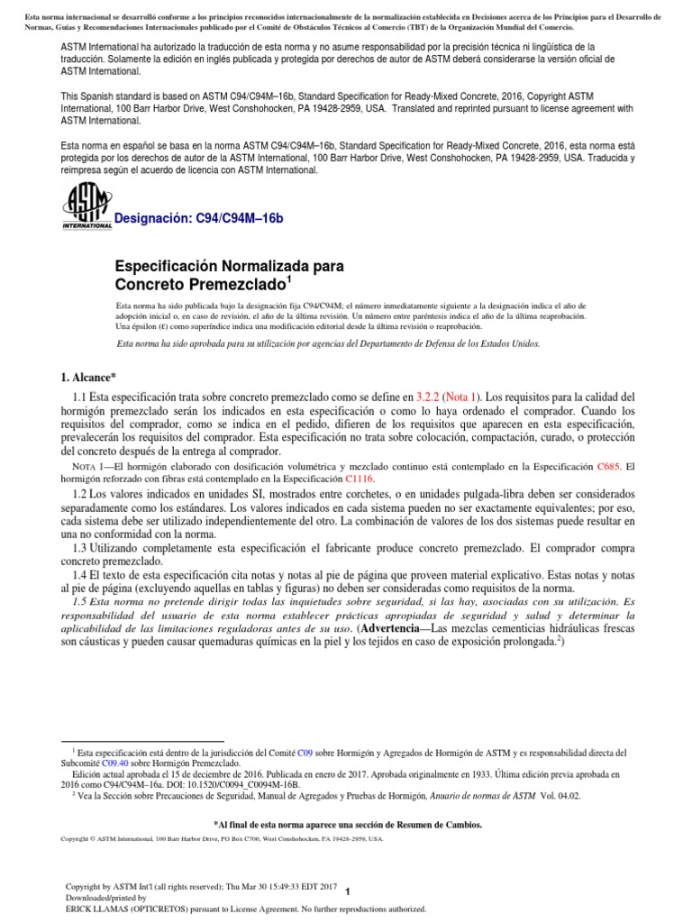 Astm c94c 94m SP - Vany4445 | PDF | Hormigón | Cemento