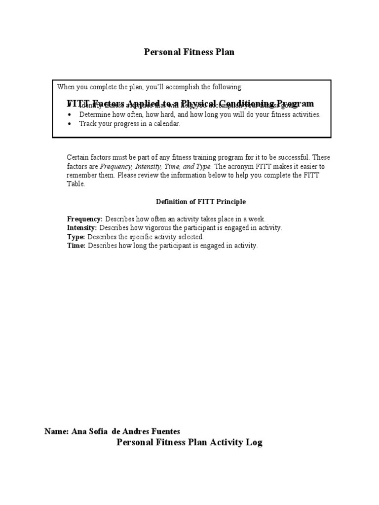 20202021 Life Managment Skills Personal+Fitness+Plan1 PDF