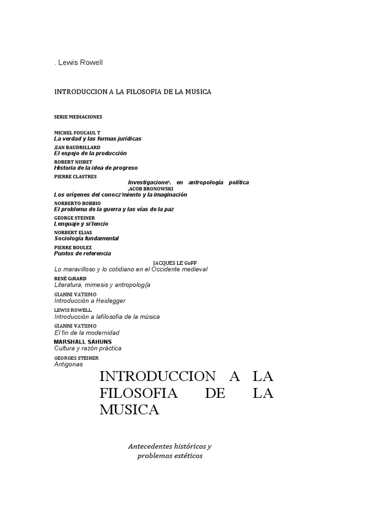Lewis Rowell Introduccion A La Filosofia de La Musica | PDF ...