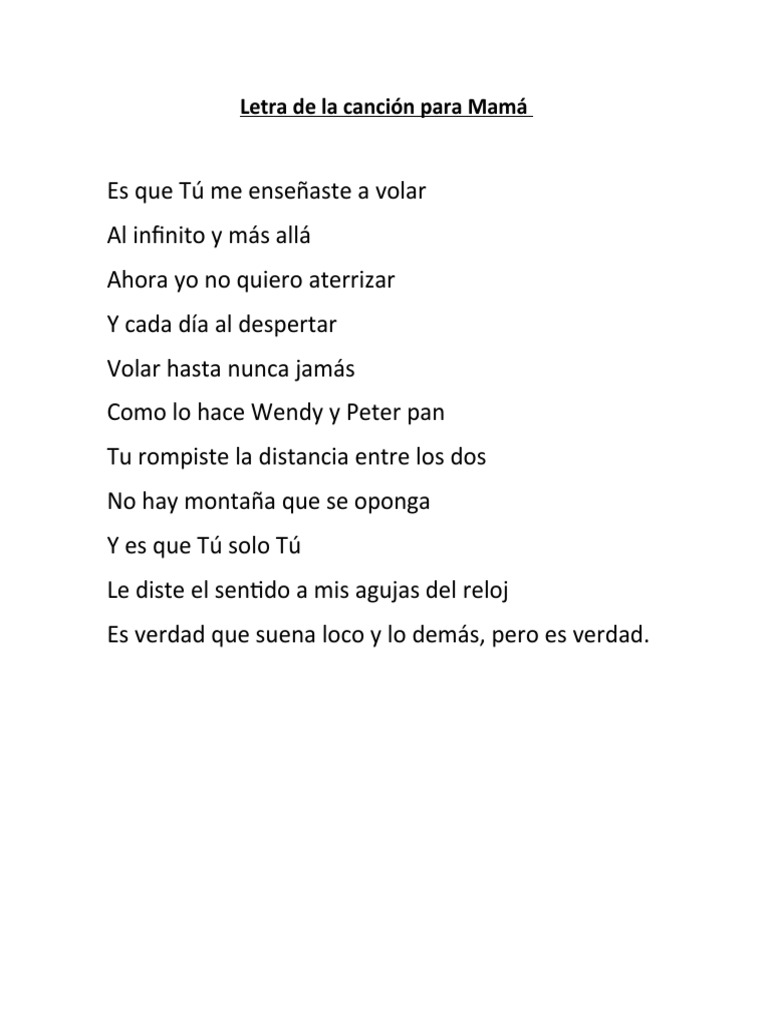 Letra de La Canción para Mamá | PDF