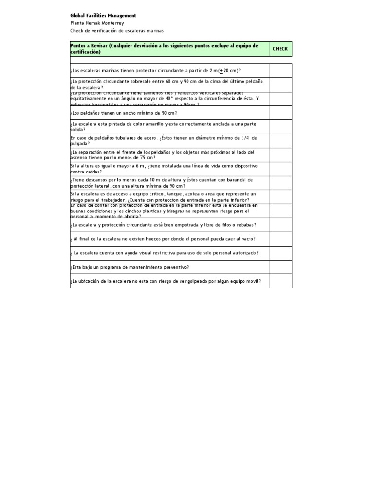 Check list escaleras marinas | PDF