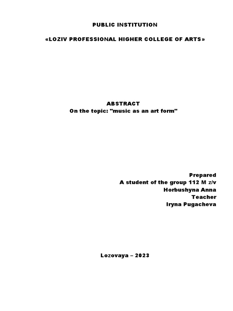 Music As An Art Form PDF