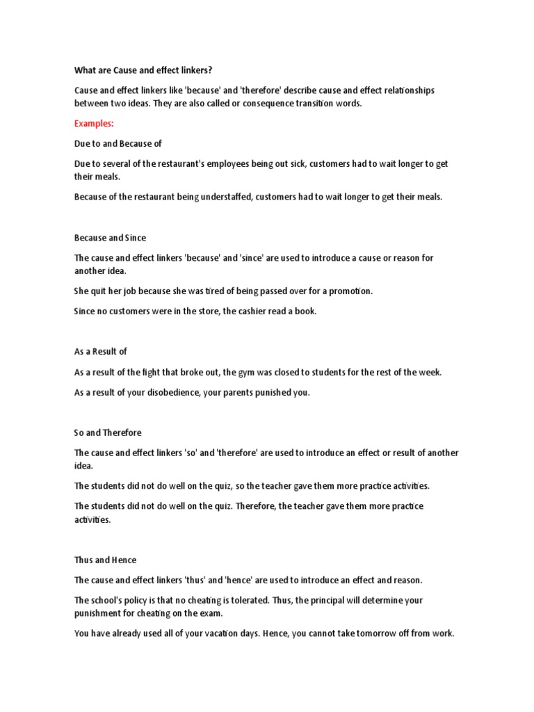 Cause and Effect Linkers PDF