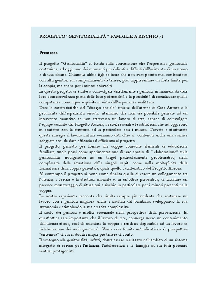 Scheda Progetto Genitorialita | PDF