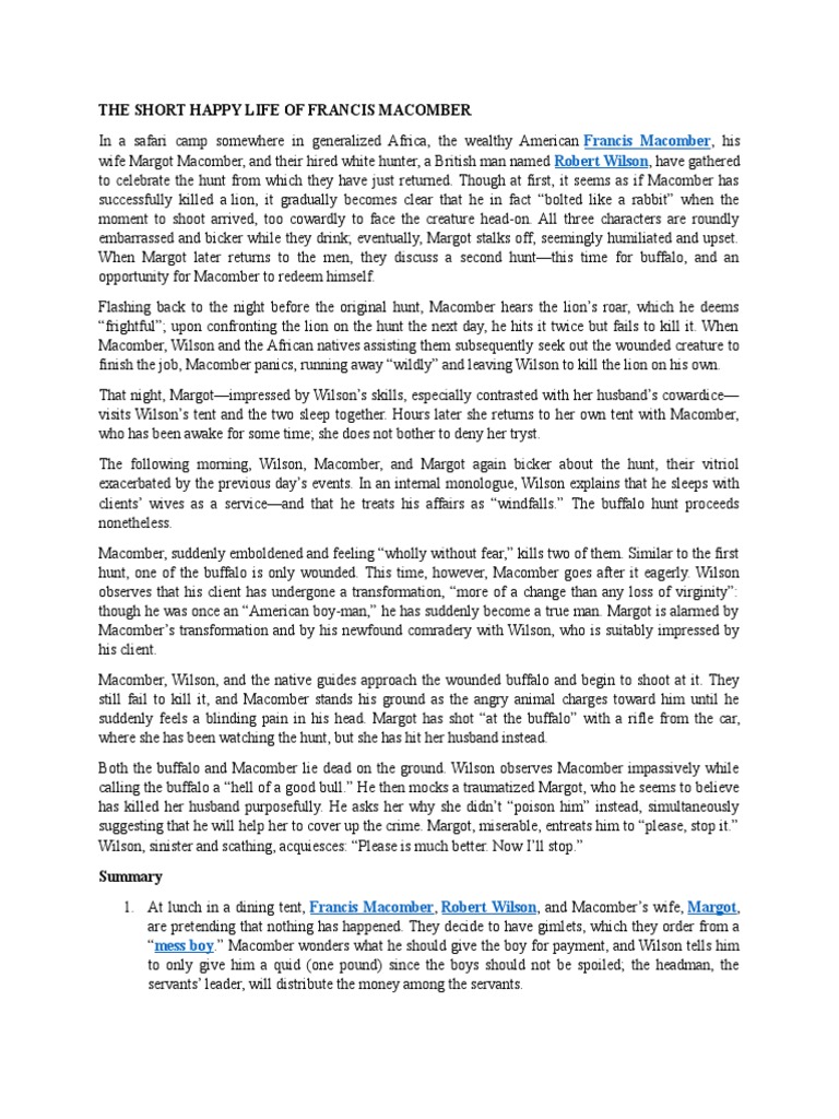 The Short Happy Life of Francis Macomber intelligence overview