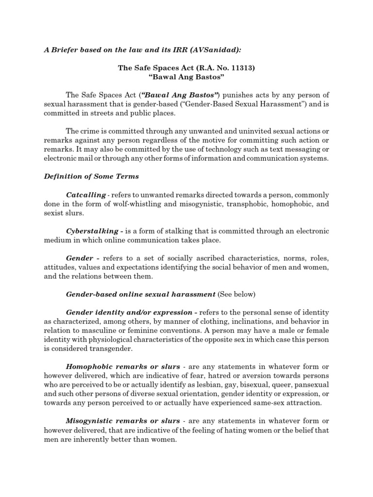 2 Safe Spaces Act Briefer PDF Gender Gender Studies