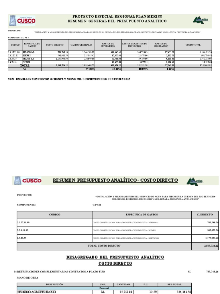 Presupuesto Analitico Gir-Limatambo 16-11-22 | PDF