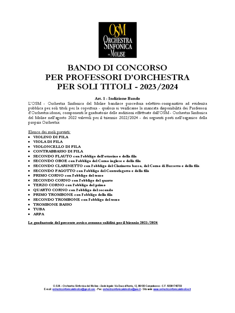 Bando Prof Orchestra Titoli 2023 24 Sito | PDF