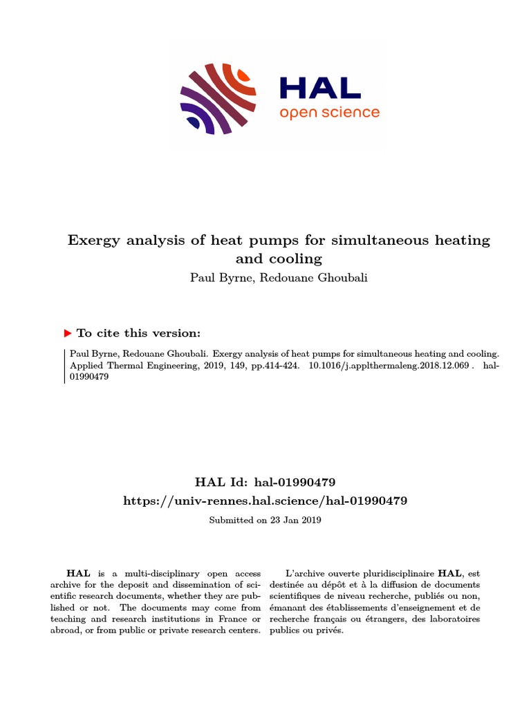 Byrne Et Al 2018 Exergy Analysis of Heat Pumps For Simultaneous