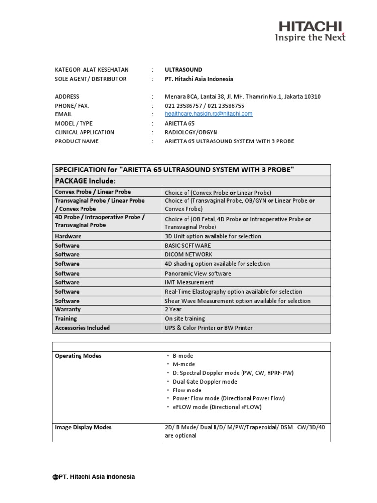 10. Specs US Arietta 65 (with 3 Probes) PDF Medical Ultrasound