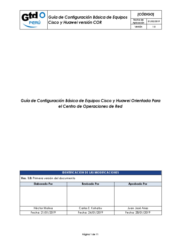 Guía de Configuración Basica COR V1.0 Router Cisco Huawei V1 | PDF